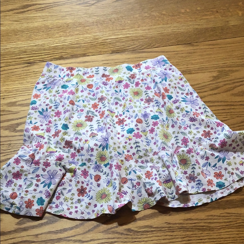 Lands' End White Floral Ruffle Skort with Colorful Garden Print